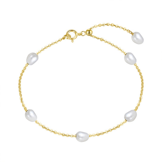 925 Sterling Silver Pearl Bracelet Fashion Jewelry Gift for Women Girls
