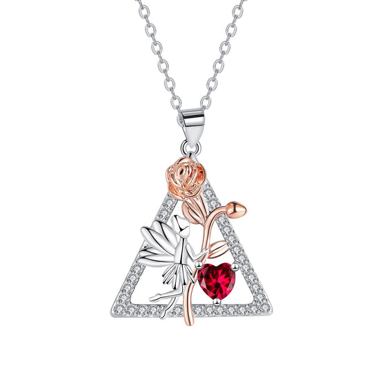 Copper With Silver/Rosegold Plated Triangle Flower Pendant Necklace