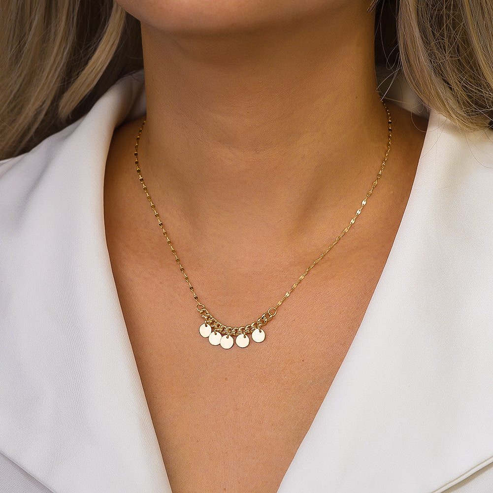 Gold Stainless Steel Disc Charm Choker Necklace, Polished Round Coin Pendants Mixed Sparkle Link Chain