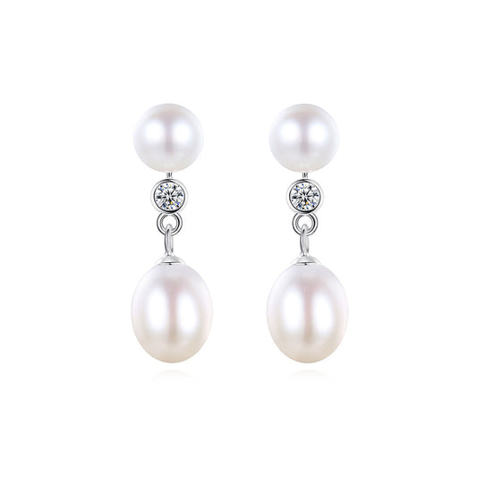 925 Sterling Silver Natural Pearl Drop Earrings Fashion Jewelry Gift for Women Girls