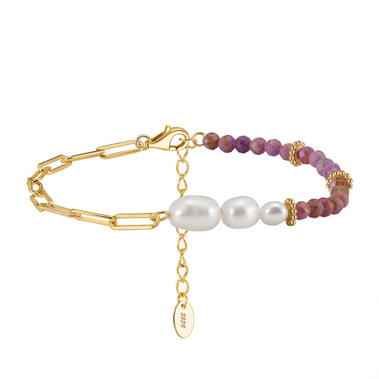 925 Sterling Silver Pearl Bracelet Fashion Jewelry Gift for Women Girls
