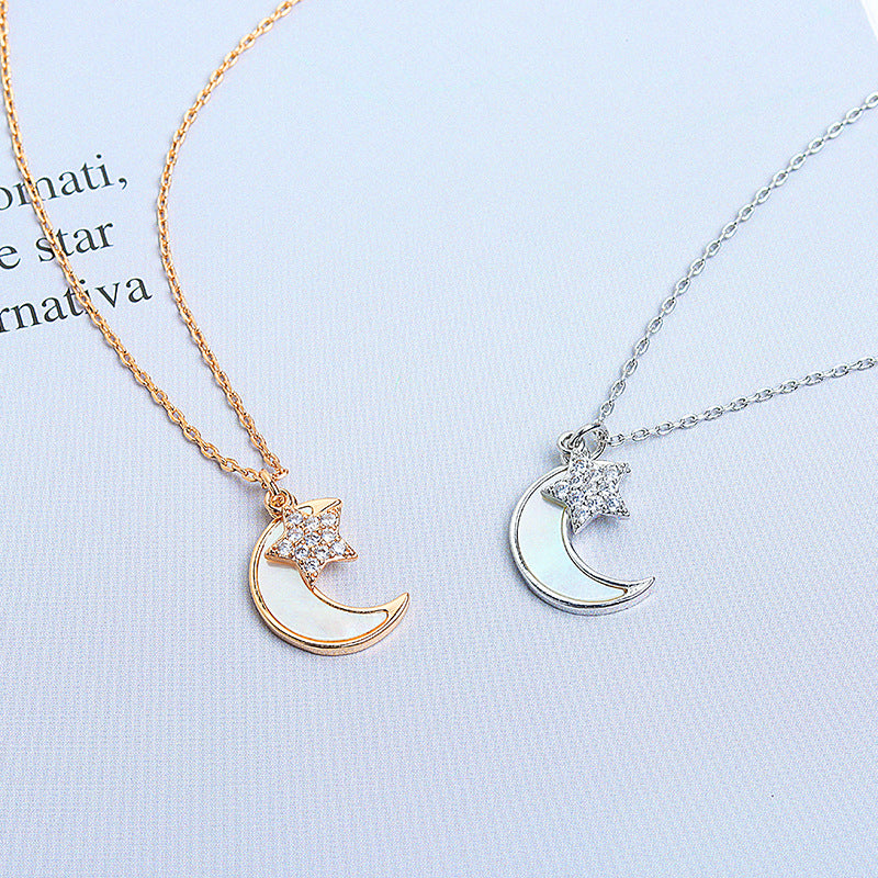925 Sterling Silver Fashion Moon Star Necklace