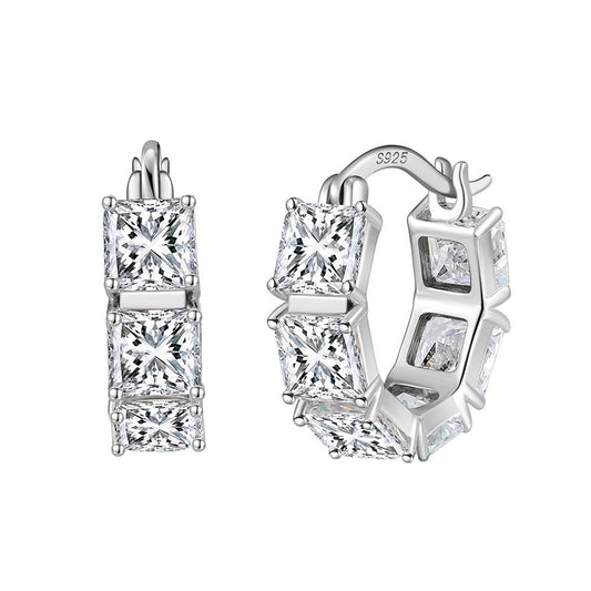 925 Sterling Silver Hoop Zircon Earrings
