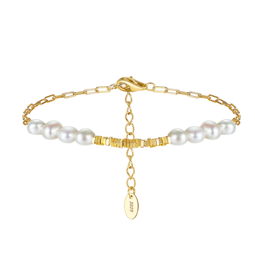 925 Sterling Silver Pearl Bracelet Fashion Jewelry Gift for Women Girls