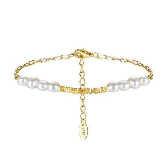 925 Sterling Silver Pearl Bracelet Fashion Jewelry Gift for Women Girls