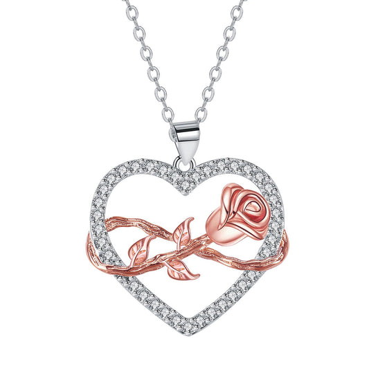 Copper With Silver/Rosegold Plated Heart Pendant Necklace