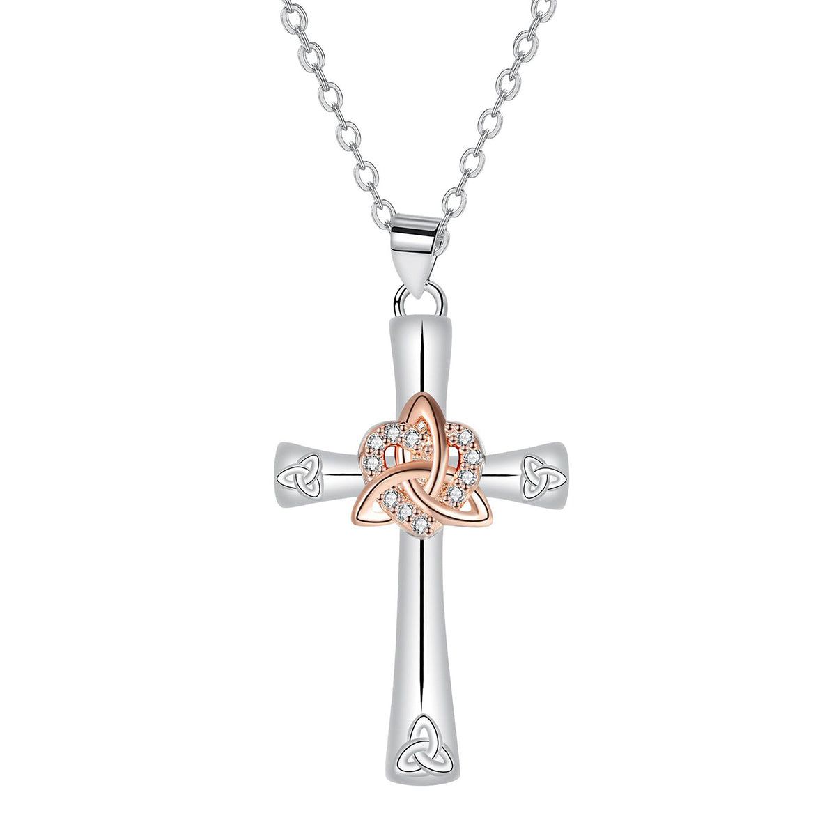 Copper With Silver/Rosegold Plated Cross Pendant Necklace
