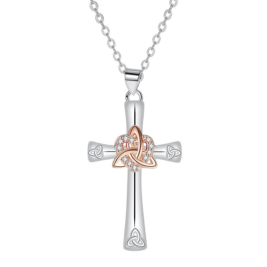 Copper With Silver/Rosegold Plated Cross Pendant Necklace