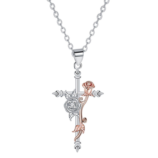 Copper With Silver/Rosegold Plated Corss Pendant Necklace