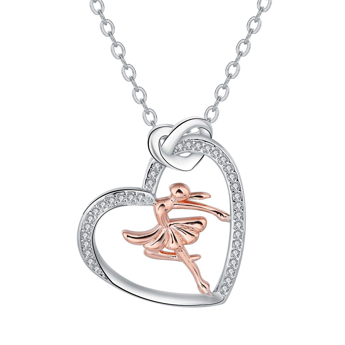 Copper With Silver/Rosegold Plated Dancer Heart Pendant Necklace for Women