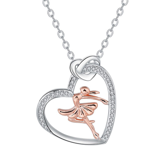 Copper With Silver/Rosegold Plated Dancer Heart Pendant Necklace for Women
