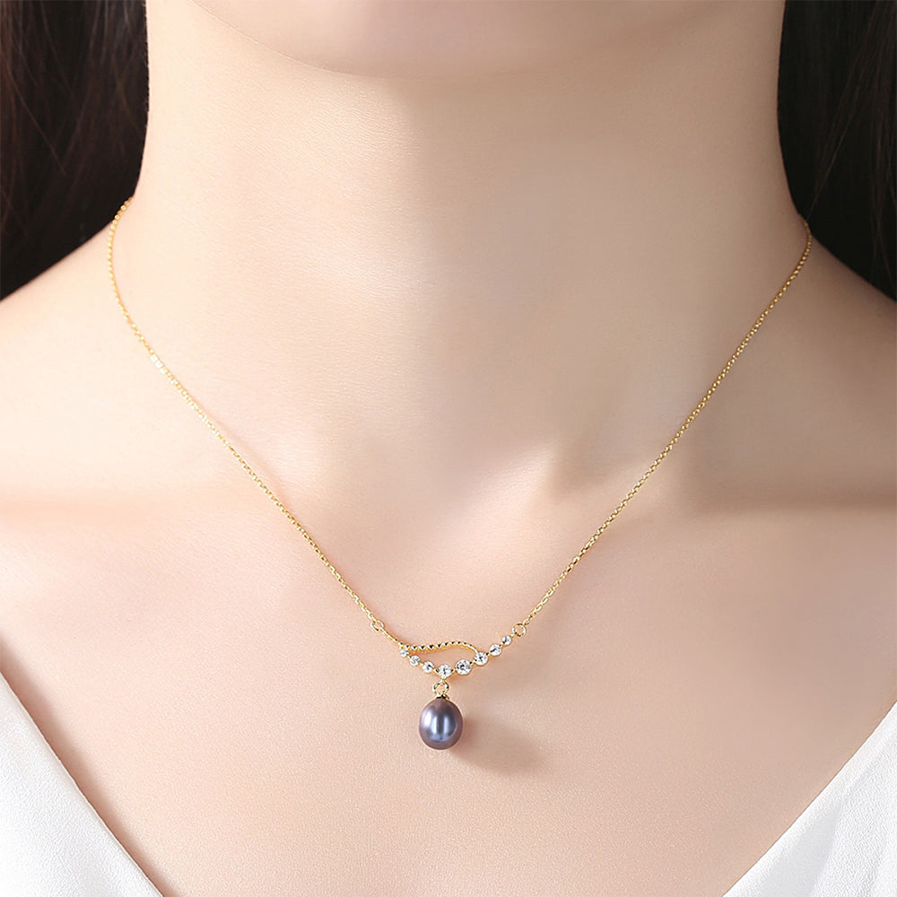 925 Sterling Silver Natural Pearl Drop Necklace Fashion Jewelry Gift for Women Girls