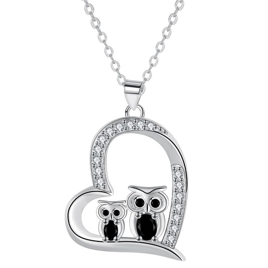 Copper With Silver Plated Heart Owls Pendant Necklace