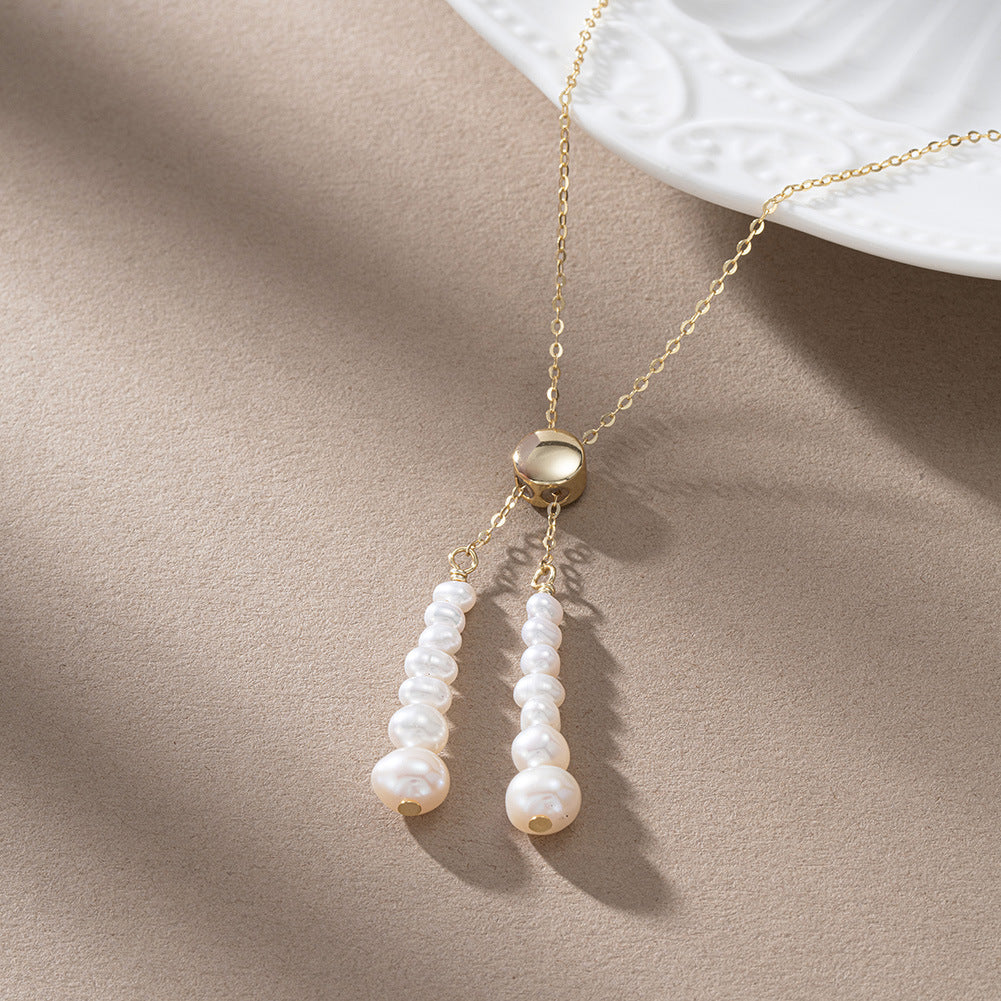 925 Sterling Silver Natural Pearl Necklace Fashion Jewelry Gift for Women Girls