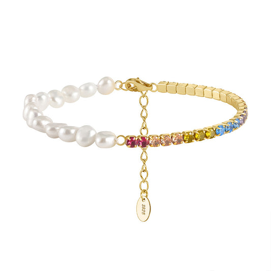 925 Sterling Silver Pearl Bracelet Fashion Jewelry Gift for Women Girls