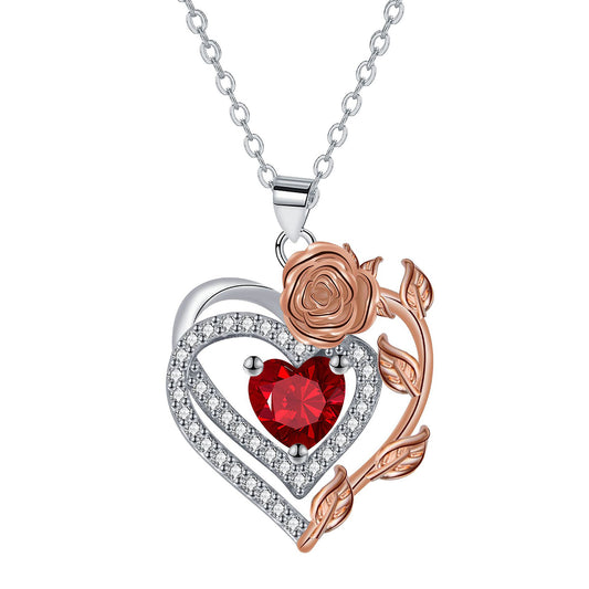 Copper With Silver/Rosegold Plated Heart Pendant Necklace