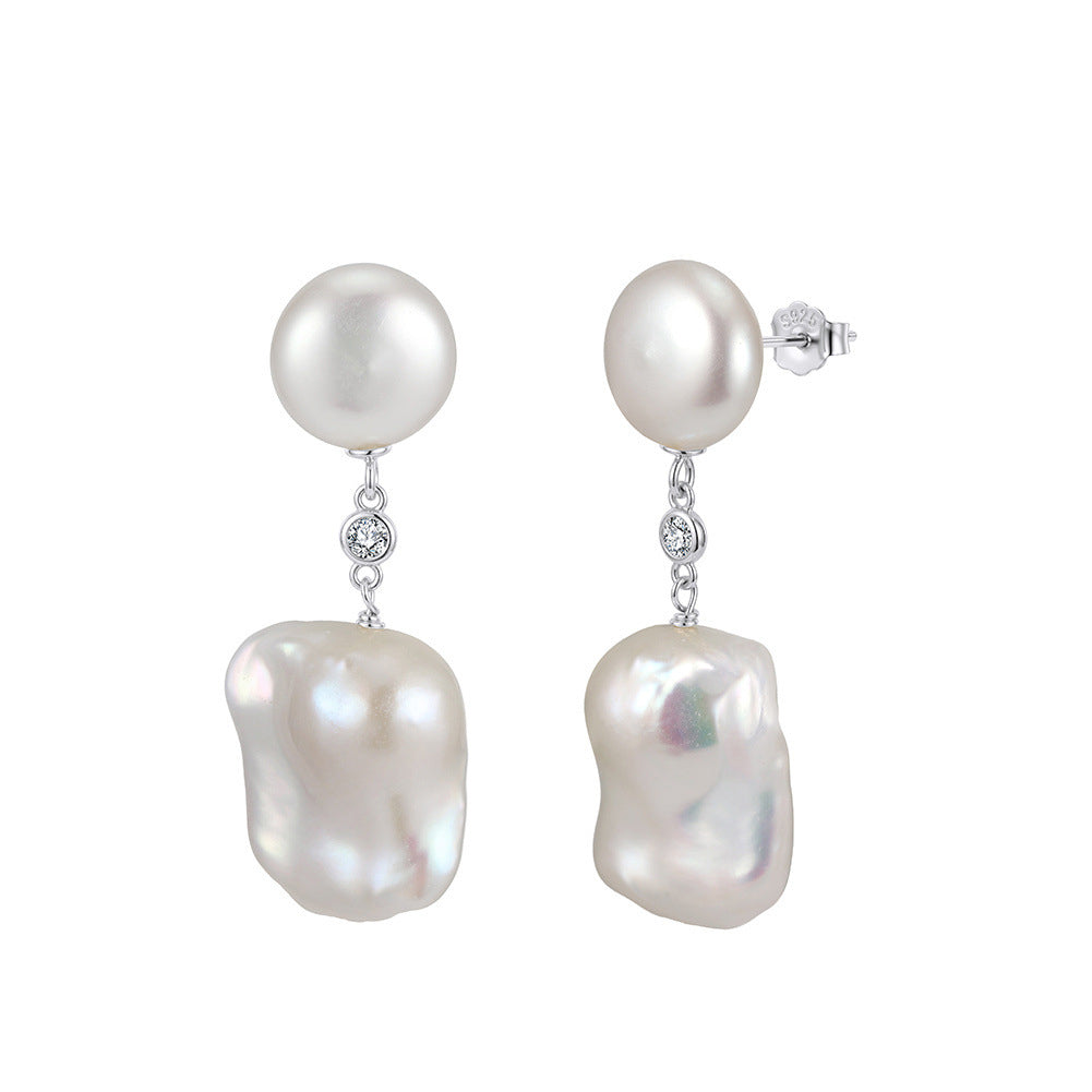 Pendientes de aro con perla natural en plata de ley 925, joyería de moda, regalo para mujeres y niñas.