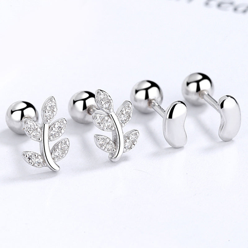 925 Sterling Silver Leaf Screwed Earrings
