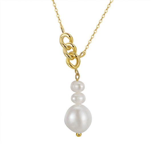 925 Sterling Silver Natural Pearl Necklace Fashion Jewelry Gift for Women Girls