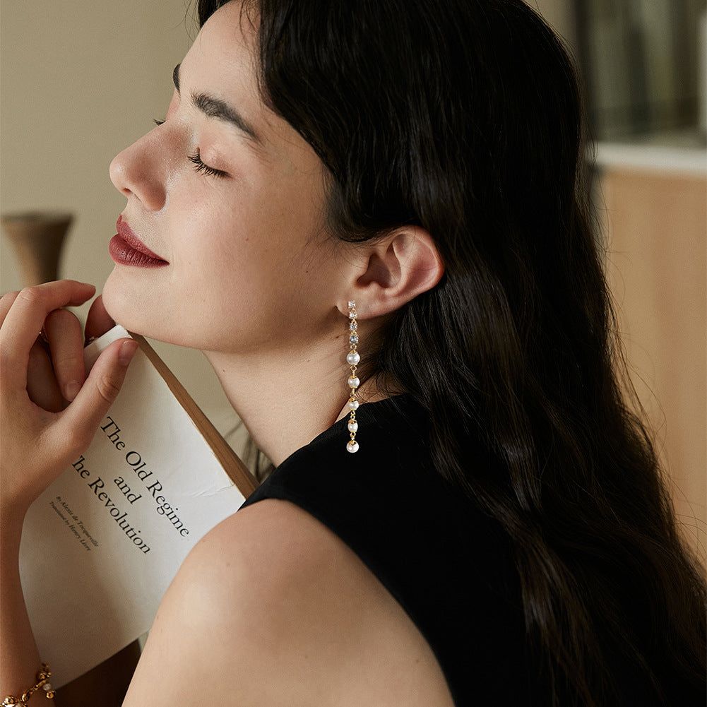 925 Sterling Silver Natural Pearl Earrings Fashion Jewelry Gift for Women Girl