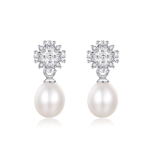 925 Sterling Silver Natural Pearl Drop Earrings Fashion Jewelry Gift for Women Girls