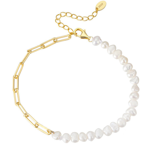 925 Sterling Silver Pearl Bracelet Fashion Jewelry Gift for Women Girls