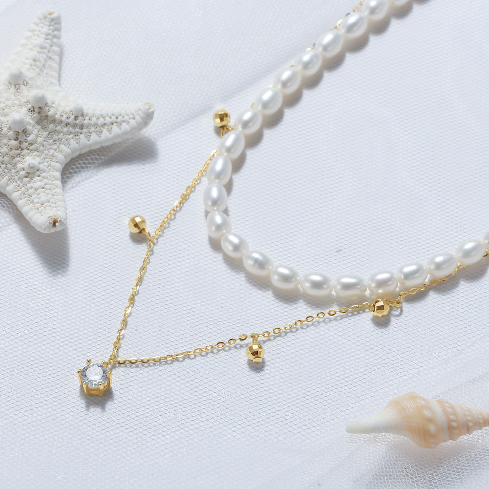 925 Sterling Silver Natural Pearl Necklace Fashion Jewelry Gift for Women Girls