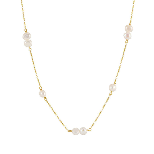 925 Sterling Silver Natural Pearl Necklace Fashion Jewelry Gift for Women Girls