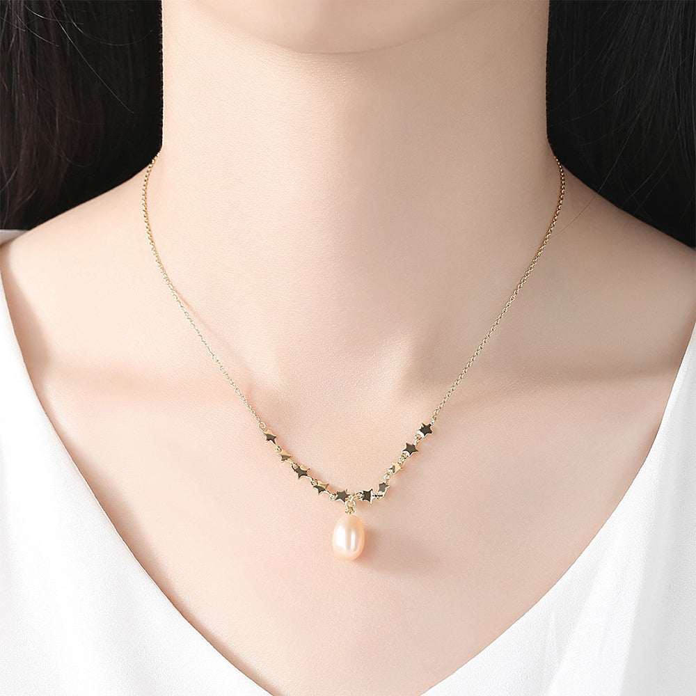 925 Sterling Silver Natural Pearl Drop Necklace Fashion Jewelry Gift for Women Girls