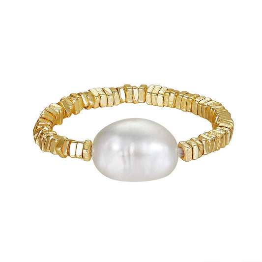 925 Sterling Silver Natural Pearl Ring Fashion Jewelry Gift for Women Girls