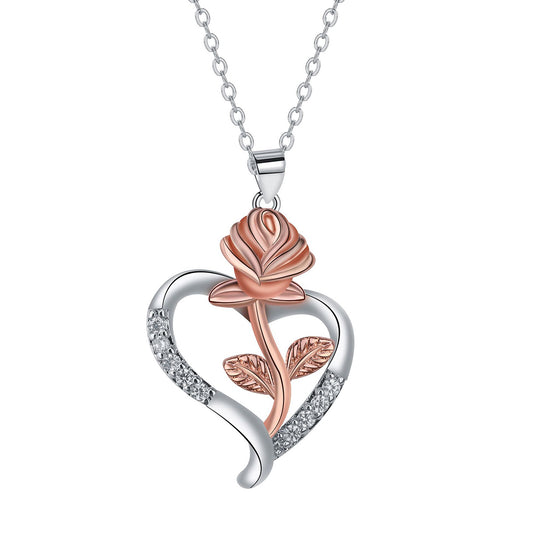 Copper With Silver/Rosegold Plated Heart Pendant Necklace
