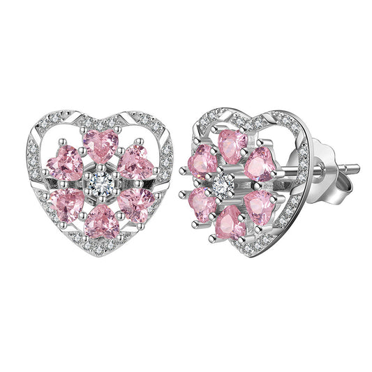 925 Sterling Silver Heart Zircon Earrings