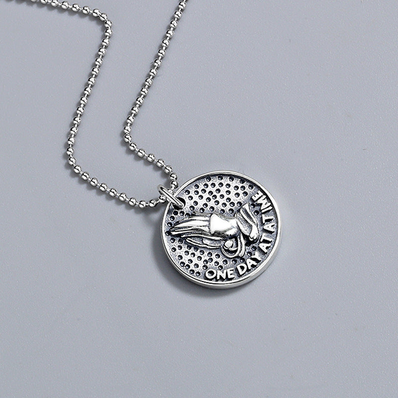 925 Sterling Silver Fashion Round Plate Necklace