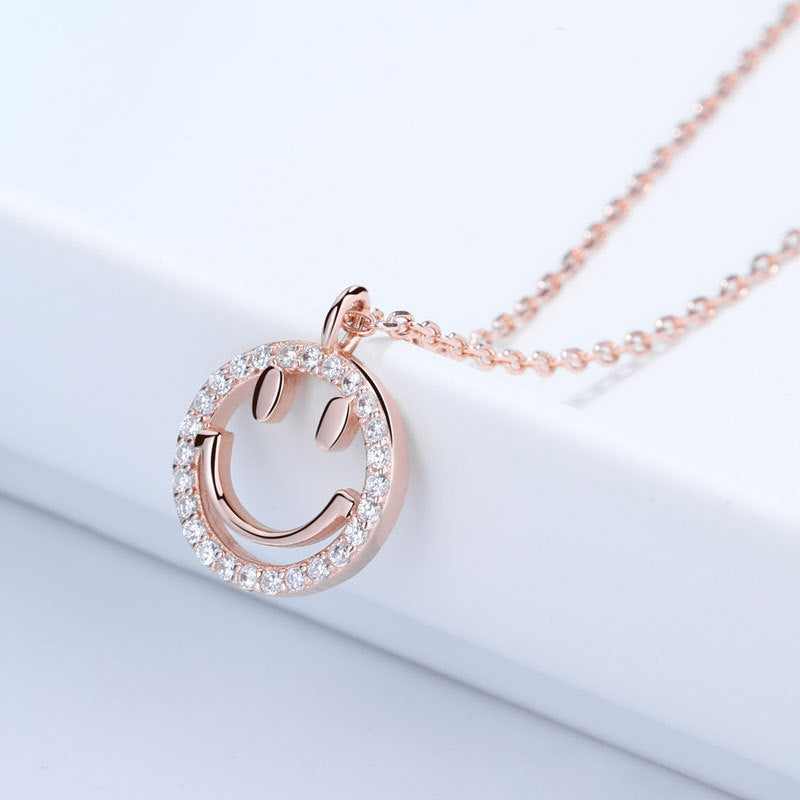 925 Sterling Silver Fashion Smile Face Pendant Necklace