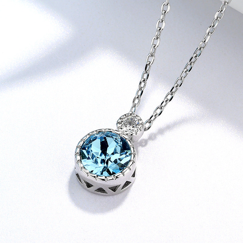 925 Sterling Silver Fashion Blue Zircon Necklace
