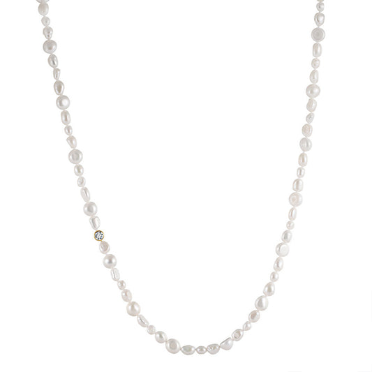 925 Sterling Silver Natural Pearl Necklace Fashion Jewelry Gift for Women Girls