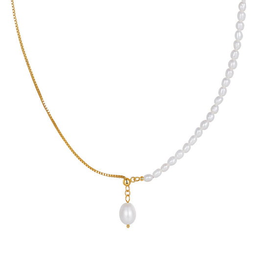 925 Sterling Silver Natural Pearl Necklace Fashion Jewelry Gift for Women Girls