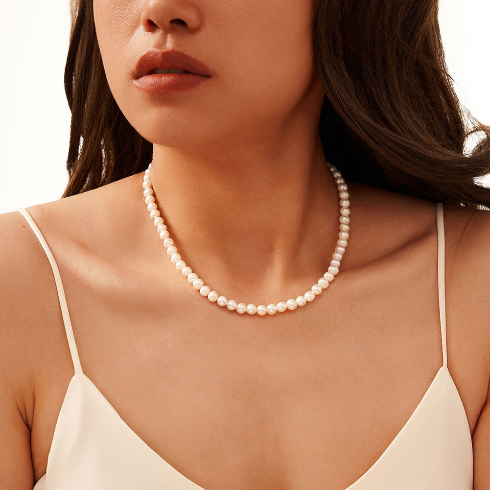 Lustrous White Irregular Potato Freshwater Pearl Choker Necklace, Full Strand Cultured Pearls S925 Gold Plated Adjustable Chain