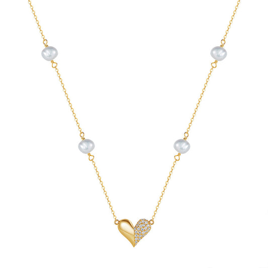 925 Sterling Silver Natural Pearl Necklace Fashion Jewelry Gift for Women Girls