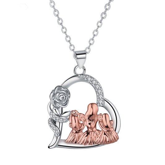 Copper With Silver/Rosegold Plated Heart Flower Pendant Necklace for Women