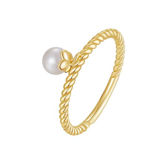 925 Sterling Silver Natural Pearl Ring Fashion Jewelry Gift for Women Girls