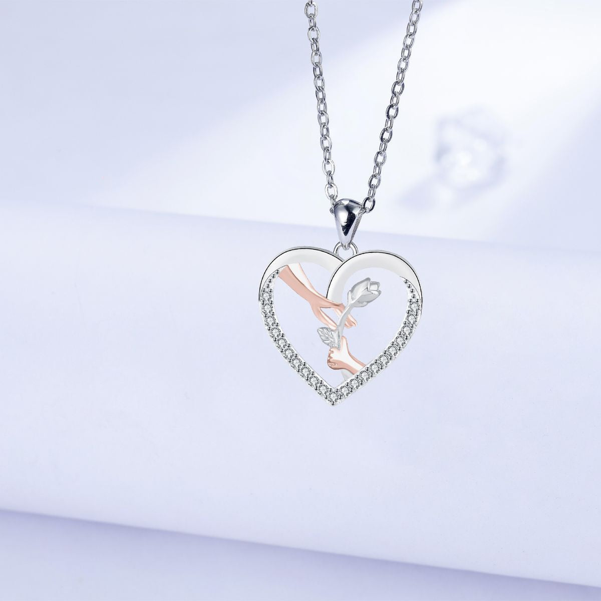 Copper With Silver/Rosegold Plated Heart Pendant Necklace