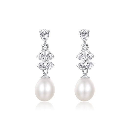 925 Sterling Silver Natural Pearl Drop Earrings Fashion Jewelry Gift for Women Girls