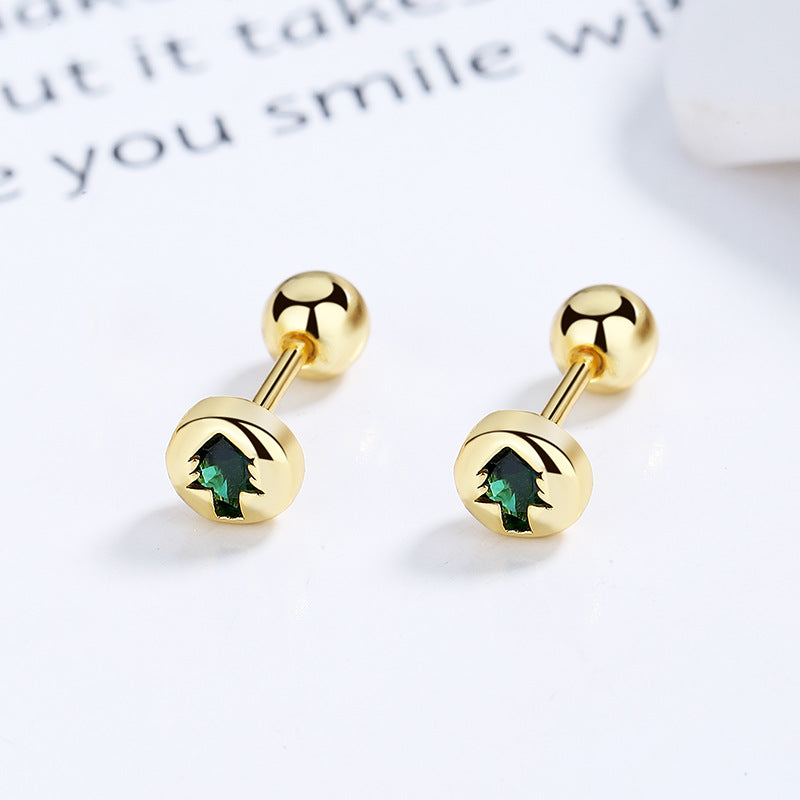 925 Sterling Silver Xmas Tree Screw Back Stud Earrings
