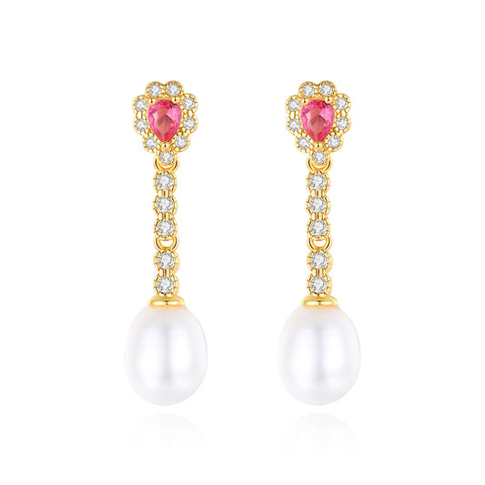 925 Sterling Silver Natural Pearl Drop Earrings Fashion Jewelry Gift for Women Girls