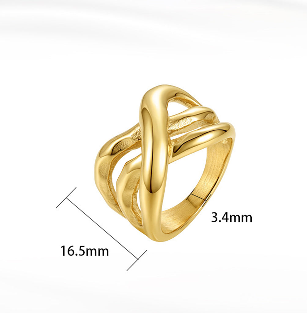 Stainless Steel Gold Plated Irregular Intertwined Open Statement Ring