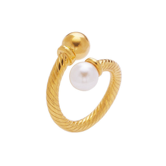 Stainless Steel Unique Pearl Fashion Ring