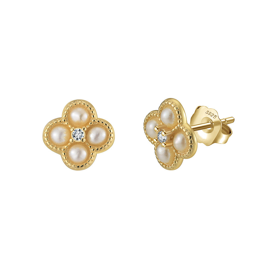 925 Sterling Silver Natural Pearl Earrings Fashion Jewelry Gift for Women Girl