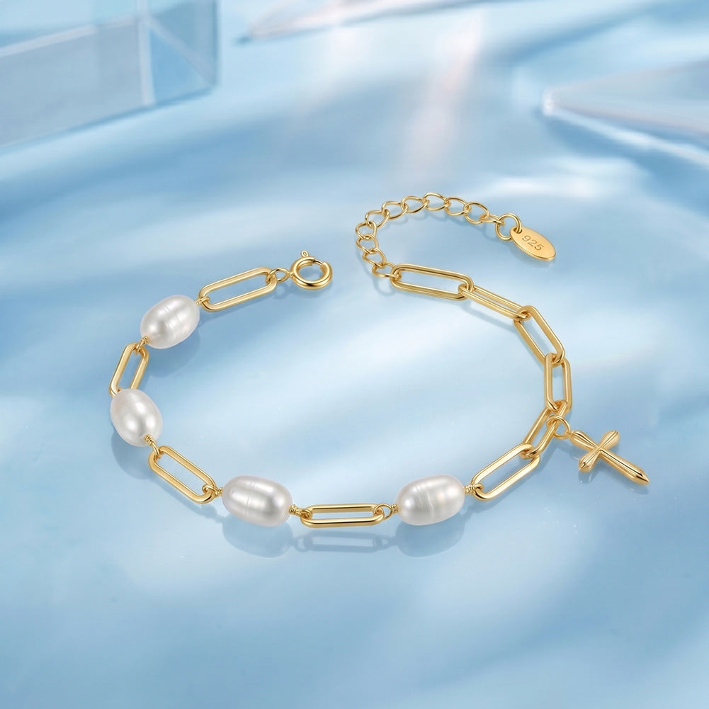 Pulsera de perlas de plata de ley 925, joyería de moda, regalo para mujeres y niñas.