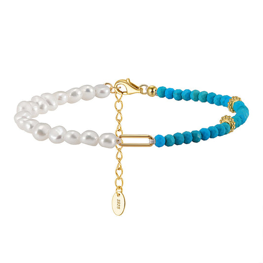 925 Sterling Silver Pearl Bracelet Fashion Jewelry Gift for Women Girls